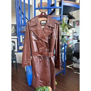 Cresco Brown Leather Trench Coat Size 42